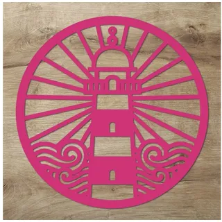 Namofactur 3D-Wandtattoo Leuchtturm im Holzreifen Wanddeko Hoop maritim Wandbild, Holz Leuchtturm Kreis maritime Wandgestaltung Nordsee / Ostsee Fans rosa