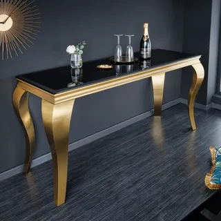 Eleganter Konsolentisch MODERN BAROCK 145cm schwarz gold Opalglas Edelstahlbeine