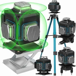3d-laser-nivelliergerät Mit 4 X 360°-messung Und 2 X 2400-mah-akkus – 16 Selbstnivellierende Grüne Linien – Wasser- Und Staubdicht – Fernbedienung Und Stativ Im Lieferumfang Enthalten