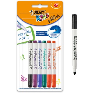 BIC Kids Marker Mini Velleda, Whiteboard Stifte, abwischbare Stifte in 6 Farben, leicht trocken abwischbar & geruchsarm
