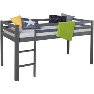 Homestyle4u Hochbett 90 x 200 cm Kiefer massiv grau