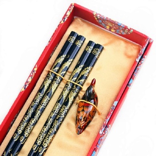 SALFEE 2 Paar Essstäbchen-Set, chinesisches Drachen-Maserung, Essstäbchenhalter, Essstäbchenhalter