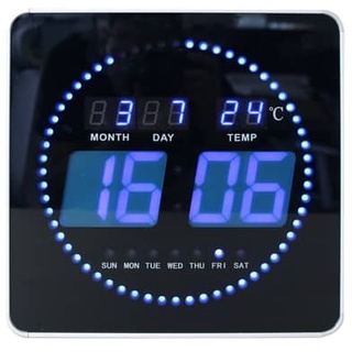 Wanduhr LED FLO schwarz mit Datums-, Wochentags- und Temperaturanzeige