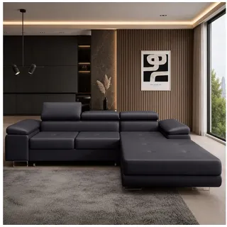 Goldstoff Ecksofa "ALVARO" mit Schlaffunktion und Bettkasten L-Form Couch, Stylisches Wohnlandschaft Sofa in L-Form mit Komfortfunktion 1 Teile, Moderne Eckcouch L-Form mit Relaxfunktion und Schlaffunktion schwarz
