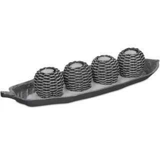 Relaxdays Teelichthalter Set mit Dekotablett 4 Teelichthaltern Grau/Weiß
