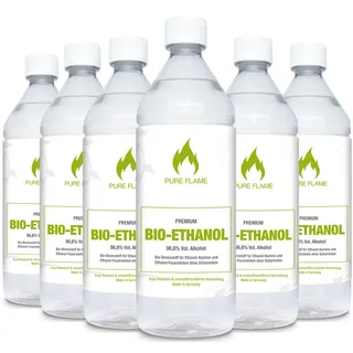 Bioethanol 96,6 – 6x1L Flaschen zum handlichen Gebrauch - TÜV geprüfte Reinheit, Qualität, Sicherheit & nachhaltige Herstellung - Made in Germany
