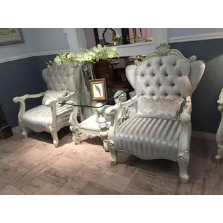 JVmoebel Loungesessel Eleganter Barock Sessel in Silber mit hochwertigem Textilbezug (Packung, 2-St., Eleganter Barock Sessel Sofa 1-Sitzer Lounge in Silber), Made in Europa weiß