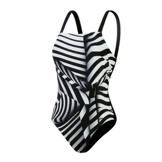 Speedo W Shaping Square Neck Printed 1 Piece Gestreift - Eleganter komfortabler Damen Badeanzug, Größe 42 - Farbe Black - 42