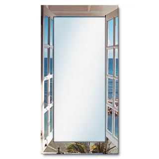 Dekospiegel ARTLAND "Fenster zum Paradies" Spiegel Gr. B/H/T: 60,4 cm x 120,4 cm x 1,6 cm, blau Dekospiegel gerahmter Ganzkörperspiegel, Wandspiegel, mit Motivrahmen, Landhaus