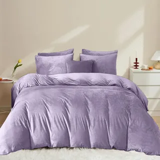 Flanell Bettwäsche 135x200 Lila Violett Winter Warm Biber Plüsch ÖKO-TEX | Winterbettwäsche Set, Cashmere Touch, Soft Kuschel Fleece, Flauschige Bettbezug und 1 Kissenbezug 80x80 mit Reißverschluss