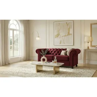 2-Sitzer HOME AFFAIRE "BRONNOY Chesterfield Sofa mit aufwendiger Knopfheftung, Breite 152 cm", rot, B:152cm H:75cm T:90cm, 100% Polyester, Sofas, Sofa mit geschwungenen Armlehnen, Chesterfield-Optik, Glamour