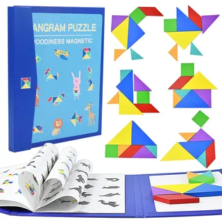 Yunyige Tangram Magnetisch,Tangram Kinder,Tangrams Puzzle,Travel Tangrams Buch 96 Möglichkeiten zu Spielen Geometrische Formen Puzzle für Kind und Teenager