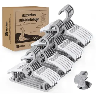 Mitwachsende Kleiderbügel Kinder, 24 Stück Ausziehbare Babykleiderbügel Platzsparend mit Stapelbaren Fuchs-Haken, 100% aus neues Kunststoff Kinderkleiderbügel für Kinderbekleidung Baby und Kind