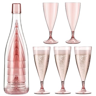 LYTIVAGEN 5 Stücke Stapelbare Champagnergläser Plastik Sektgläser Weingläser Wiederverwendbar Champagner Gläser mit Flaschenbehälter Transparente Champagnerflöten für Picknicks Hochzeiten Partys