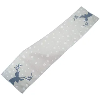 Raebel Tischläufer lang 40x175 cm hellgrau weiß eisblau Bedruckt und Stickerei Hirsch Weihnachten Tischdeko