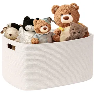 MYHOMMATTO Kleiner 45L Aufbewahrungskorb aus Baumwollseil, Boho Korb für Spielzeug Decken, Wäschekorb Geflochten, Wäschesammler Kleidung Aufbewahrung für Wohnzimmer Kinderzimmer, Weiß