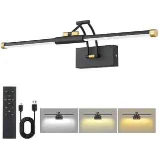 Bildbeleuchtung Kabellos, 8000mAh Akku Bilderleuchte 60cm Schwarz Gold | LED Wandleuchte Innen mit Fernbedienung, Dimmbar 3 Farbtemperaturen & Timer, Bilderlampe für Gemälde, Foto, Dart Beleuchtung