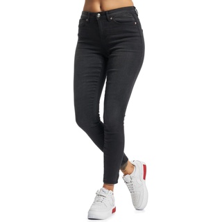 ONLY Damen Skinny Fit Jeans | Normal Waist Denim Stretch Hose | Bleached Used Design ONLWAUW, Farben:Schwarz, Größe:S / 32L