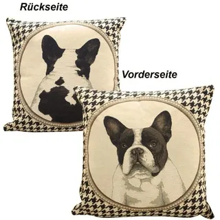Mars & More Dekokissen Mars & More Gobelin Kissen beidseitig mit französischer Bulldogge weiß