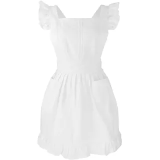 LilMents Kinderschürze im Retro-Stil, verstellbar, Rüschen, Küche, Backmädchen, Kostüm (weiß)