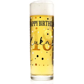 Herz & Heim® Kölsch Bierglas personalisiert mit Aufdruck – 200 ml Kölschglas mit Name, Alter & Wunschtext – Kölsch Glas als Geburtstag Geschenk für Männer, Frauen & Köln Fans (Happy Birthday)