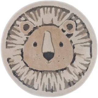 HANSE Home Kinderteppich Adventures Lion, rund, Höhe: 8 mm, Spielteppich, fest, Kinderzimmer, Kurzflor, Spielunterlage beige|grau Ø 100 cm x 8 mm