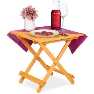 Relaxdays Klapptisch Holz, für Wohnzimmer, Balkon & Terrasse, tragbar, stabil, Beistelltisch HBT: 50x50x50 cm, natur | Hellbraun,