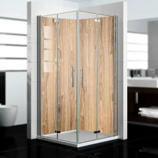dedeco Eck-Duschrückwände Aluminium wasserfest Motiv: Holz V1, 2 x 90x200x0,3cm, Badrückwand, Fliesenersatz fugenlos Wandverkleidung Wandpaneele... - Braun