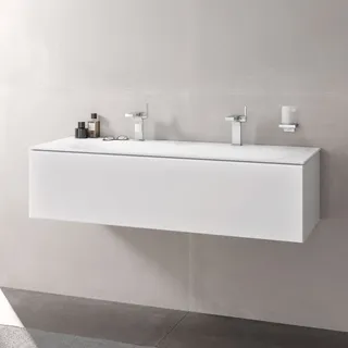 Keuco EDITION 11 Badmöbelset mit Waschtischunterbau, Keramik-Doppelwaschtisch und Schaftventil, 140 cm, Badmöbel, 39633270200,