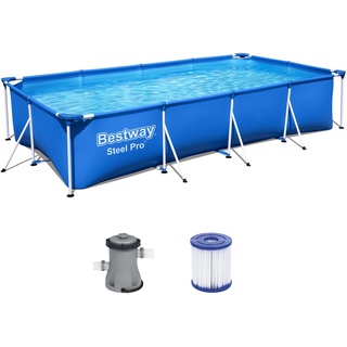 Bestway Steel Pro Frame Pool-Set mit Filterpumpe 400 x 211 x 81 cm , blau, eckig