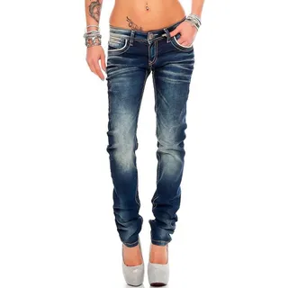 Cipo & Baxx 5-Pocket-Jeans Damen Slim Fit Hose Stonewashed BA-WD256 (1-tlg) Stonewashed mit Farbigen Nähten in Casual blau 29