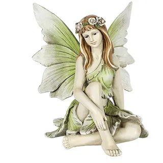 Pevfeciy Elfen Figuren Feen Statue Harz Gartenfiguren & gartenstatuen Gartendeko für draußen,Europäische kreative Gartenfeen-Ornamente,Sitzende Elfen Skulptur mit Flügeln H 26cm,Grün,D