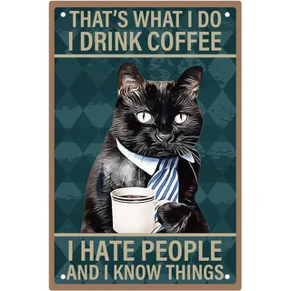 CREATCABIN Schwarze Katze Blechschild Kaffee Metallschilder Vintage Plaketten Galerie Wandschilder Retro Poster Kunstdruck Dekor Hängende Eisenmalerei Zitaten Für Zuhause Geschäft Geschenke 8x12Zoll
