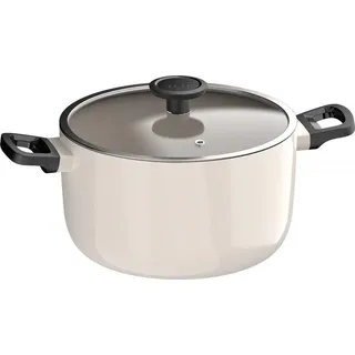 BergHOFF Leo Kochtopf, 24 cm, rund, weiß, 100% recyceltes Aluminium, keramische Antihaftbeschichtung, induktionsgeeignet, Glasdeckel, Cool-Touch-G... - Weiß