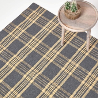 Homescapes Teppich/Bettvorleger mit traditionellem Tartan-Muster aus Schottland, Rutschfester Wollteppich 70 x 120 cm, grau-gelb Schottenkaro