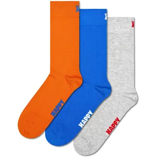 Happy Socks Classic Crew Socken für Damen und Herren – Einfarbig Blau, Orange & Grau – 3er-Pack, Größe 41–46 - 41-46