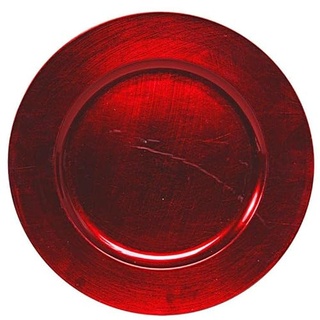 6 x Platzteller im Vintage-Look mit unverwechselbarer Antik-Finish Patina Ø 33 cm - Dekoteller - Deko Teller - Weihnachtsteller - Adventsteller Farbe Rot