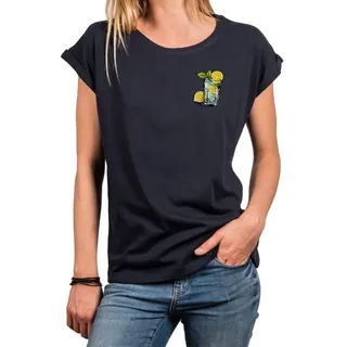 MAKAYA Print-Shirt Gin Tonic Gläser schöne modische Damen Tops Kurzarm Oberteile mit Druck blau 4XL