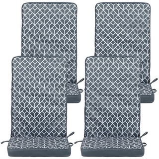Veeva Sitzkissen Sitzpolster mit Rückenlehne Outdoor Wetterfest, 4er Set grau