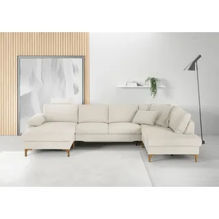 Candy Wohnlandschaft 3C CANDY "Lecce, wahlweise PUR-Schaumstoff oder Tonnentaschenfederkern U-Form", weiß, B:339cm H:86cm T:220cm, 95% Polyester, 5% Nylon, Sofas, Wohnlandschaft, Bettkasten in Umbauecke und Longchair, sowie Querschläfer im 2-Sitzer