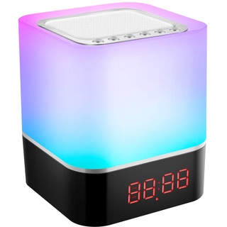 Swonuk 5 in 1 Bluetooth Lautsprecher mit Licht, Lichtwecker RGB Farbwechsel Nachttischlampe Touch Dimmbar, Wecker Digital mit USB, Freisprechen, MP3-Player, Coole Sachen für Teenager Mädchen Junge