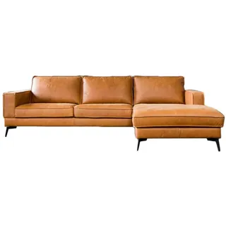 KAWOLA Ecksofa, Braun, Metall, Echtholz, 3-Sitzer, Füllung: Kaltschaum, Ottomane rechts, L-Form, 276x177 cm, Wohnzimmer, Sofas & Couches, Wohnlandschaften, Ecksofas