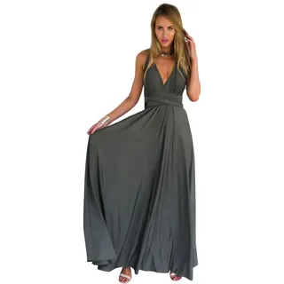 IMEKIS Damen Elegant Brautjungfernkleid Multiway V-Ausschnitt Rückenfrei Partykleid Ärmellos Schulterfrei Bodenlang Cocktailkleid Sommerkleid Formal Abendkleid Abschlussball Ballkleid Dunkelgrau S - S