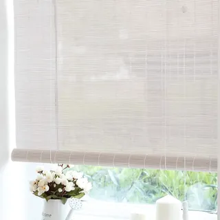 Weiße Bambusrollos,Bambus-Rollo Raffrollo,Sonnenschutz Und Sichtschutz Rollo,Seitenzugrollo Für Fenster Und Türen,50% Lichtfilter-Rollo,for Indoor Und Outdoor (WxH:70x100cm/28x39in)