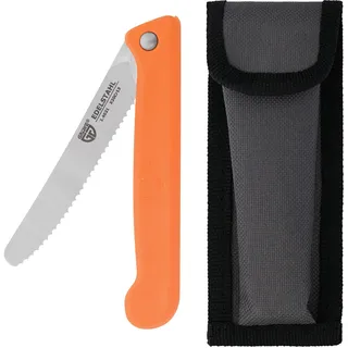 GRÄWE Klappmesser mit Wellenschliff, Frühstücksmesser, Brötchenmesser, Tomatenmesser, Klein, Klappbar mit Liner Lock Mechanik, Scharf, Brotzeitmesser aus Spezialstahl mit Etui, Grifffarbe Orange