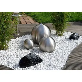 Kugelbrunnen 3er-Set 40/30/20 cm Edelstahl matt incl. LED Brunnenkugel ohne Becken Gartenbrunnen