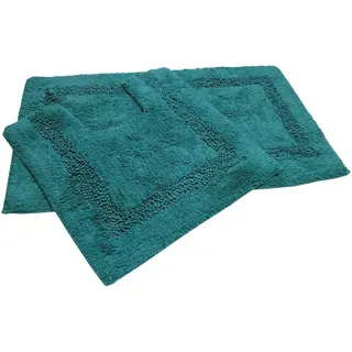 Tonys Textiles Badgarnitur in Glitzer-Diamant-Optik - Badematten aus 100% Schwerer Baumwolle - 2-teilig - Blaugrün