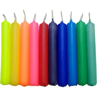 GLOWYBOX® Geburtstagskerzen für Kerzenring Kerzen für Kindergeburtstag bunte Kinderkerzen Geburtstagszug Minikerzen bunt Baumkerzen bunt neon dip Dye Kerzen Regenbogen 1-farbig