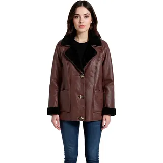 nachhaltige Damen Lederimitat-Jacke mit Kunstlammfell-Kragen Oversized-Jacke 950768 Braun - 44