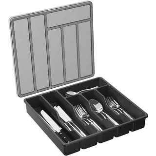Jomewory Besteck Organizer Bestecktablett Mit Deckel, Schubladen Utensilien Aufbewahrungstablett, 6 Fächer, Abgedeckter Besteck und Besteckkasten, Besteckhalter Auf Der Arbeitsplatte